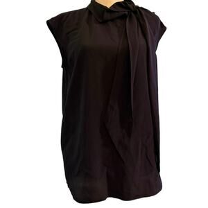 St. John Black 100% Silk Sleeveless Tie Neck Bow Blouse Top Size Small